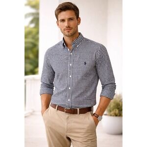 Polo Ralph Lauren Mens Small Classic Fit Gingham Button Down Shirt Black White